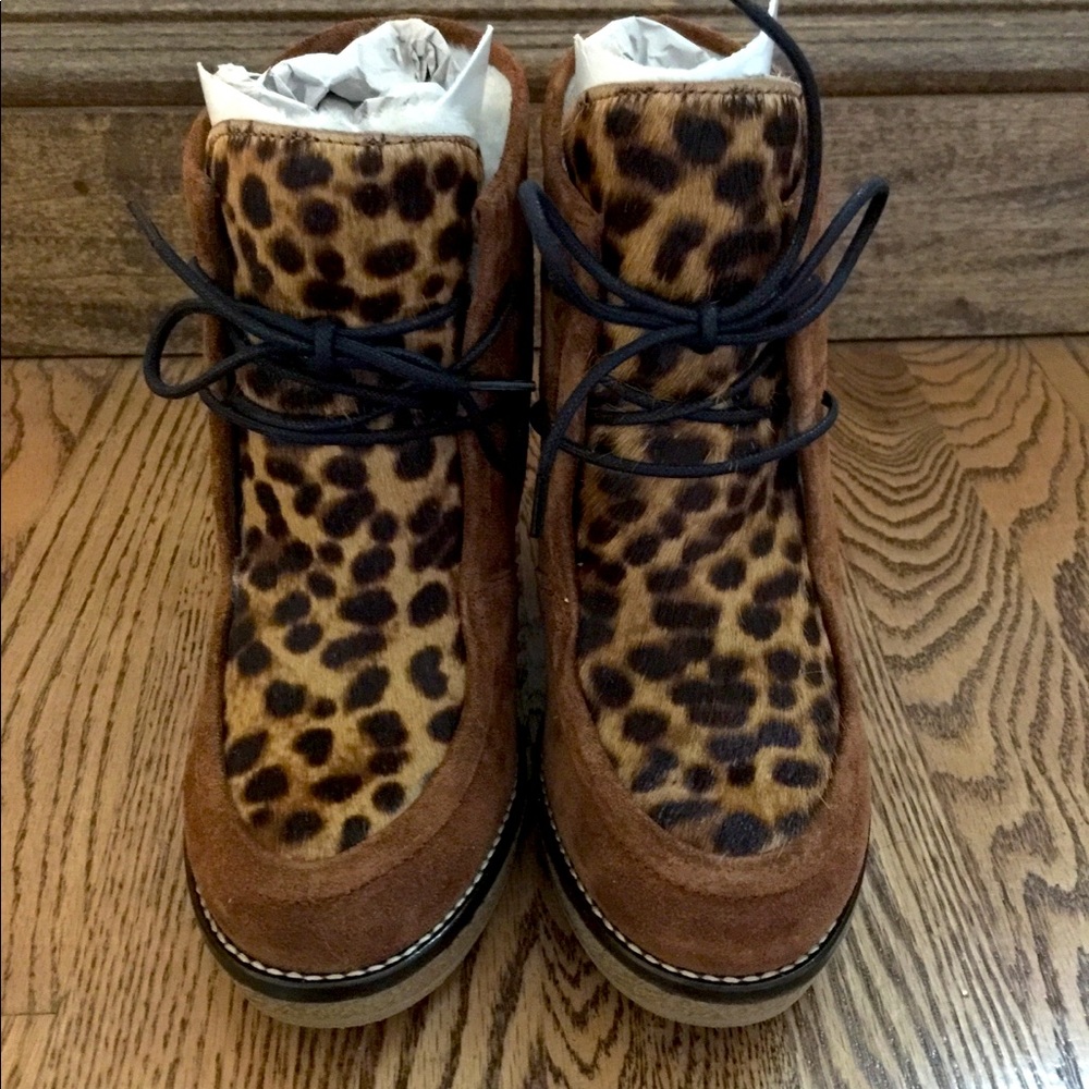 Boden Leopard Print Wedge Booties